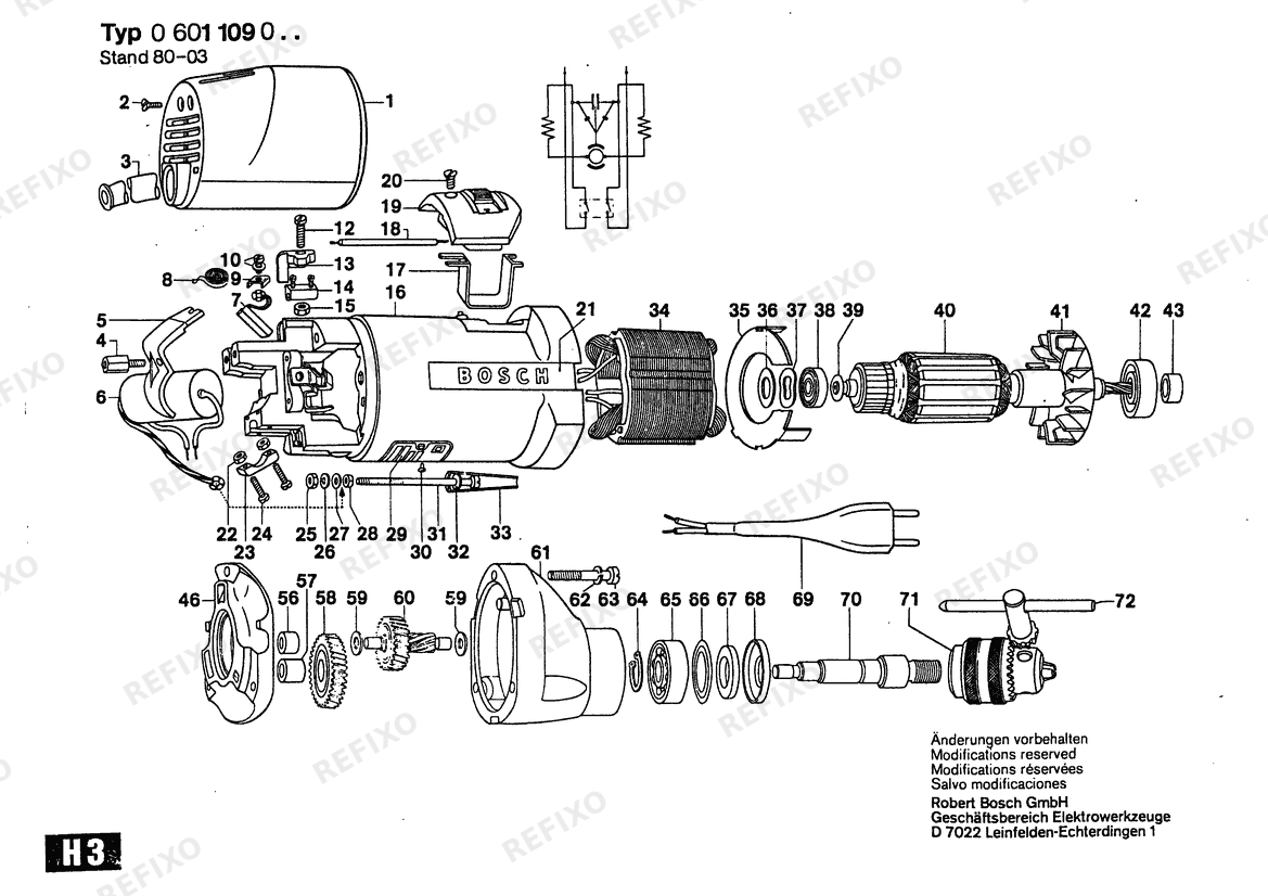 Bosch Дрель Drill | 110 V | 036 - GB (0 601 109 041) — схема запчастей