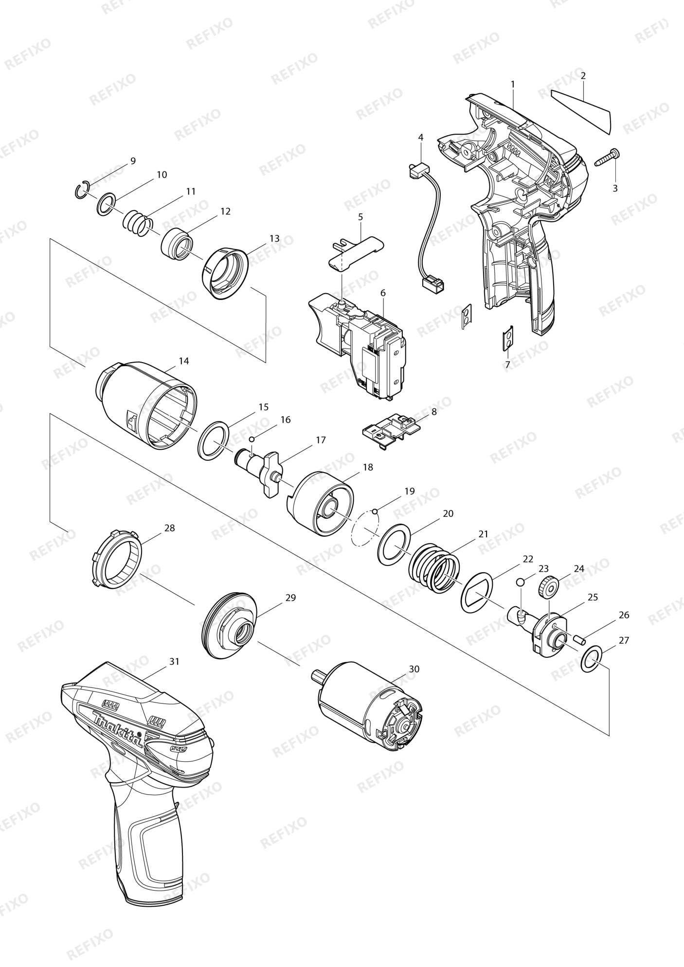 MAKITA TD090D — схема запчастей