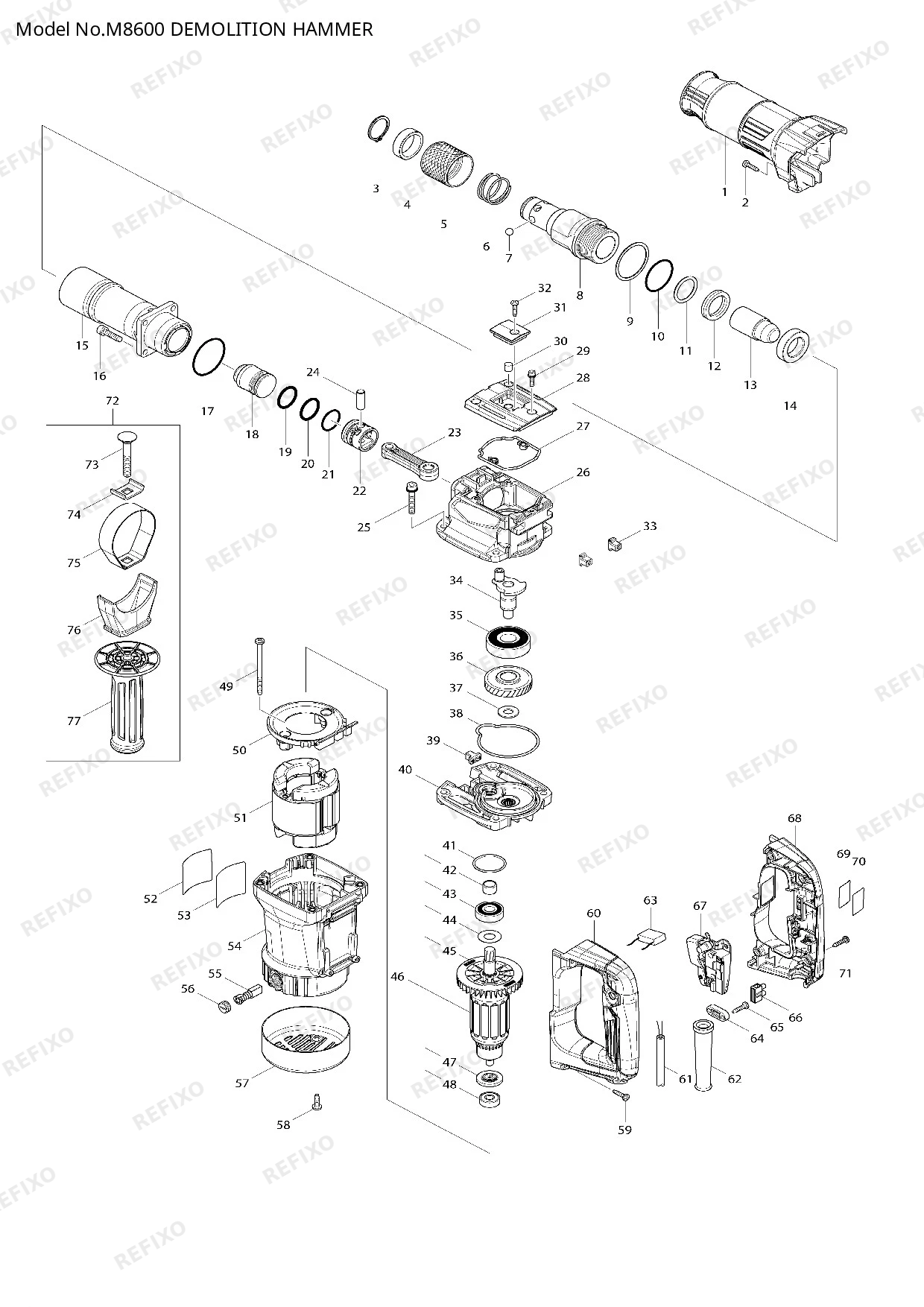 MAKITA M8600 — схема запчастей
