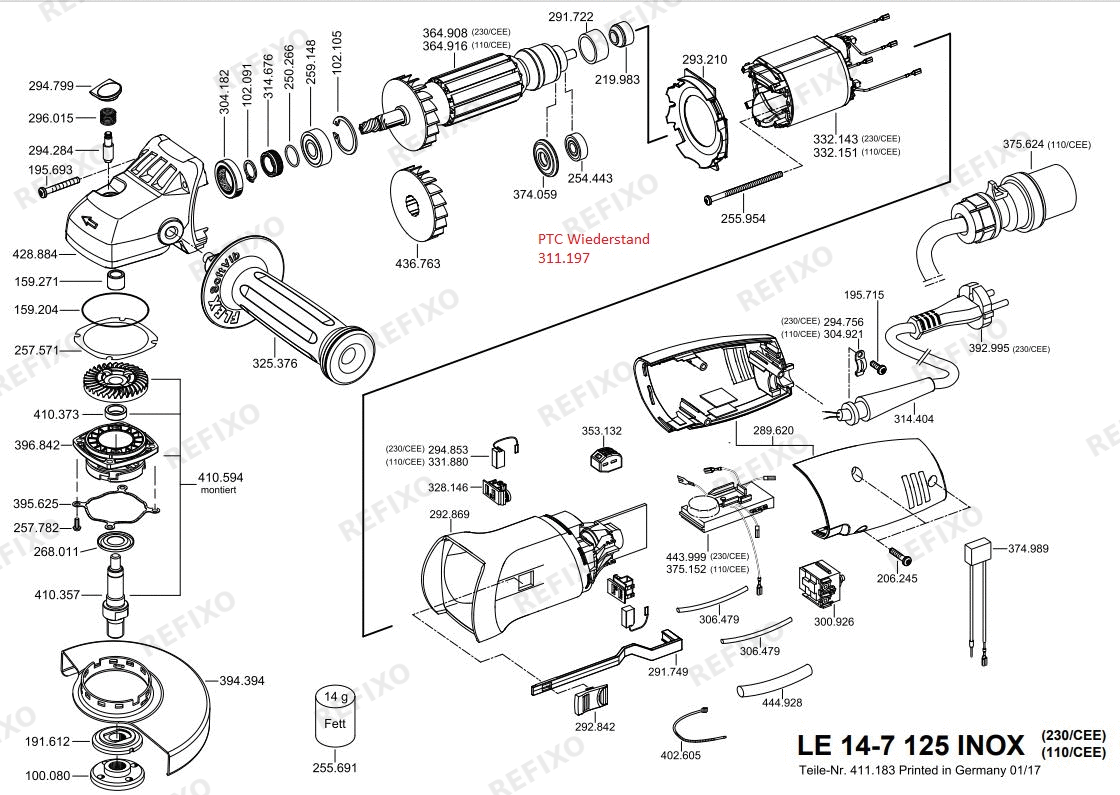 Flex LE 14-7 125 INOX набор 230CEE — схема запчастей