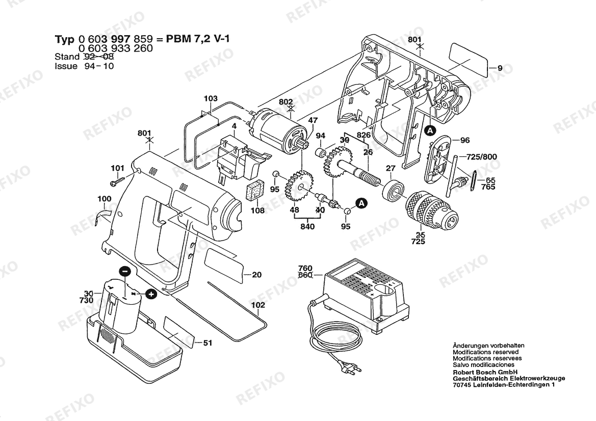 Bosch Аккумуляторный - дрель PBM 7,2 V-1 3H | 7.2 V | 026 - AS (0 603 997 859) — схема запчастей