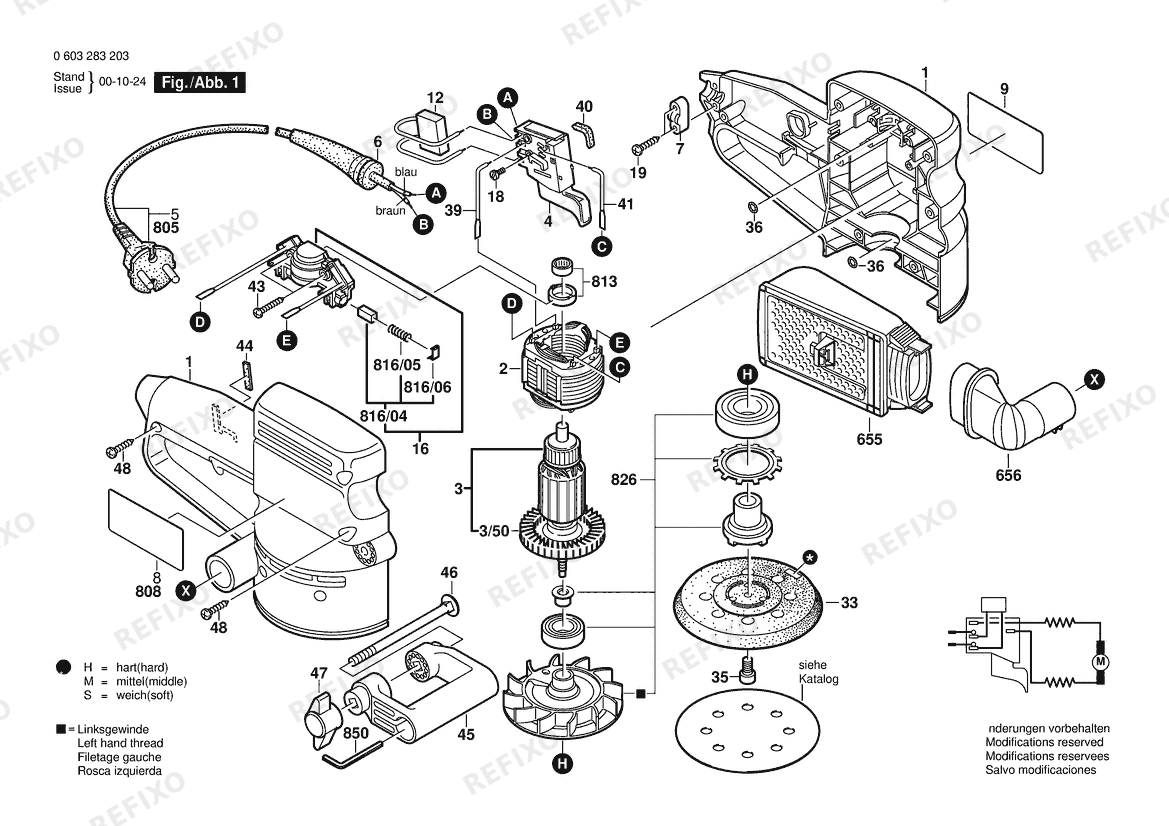 Bosch Эксцентриковая шлифмашина PEX 125 A-1 | 230 V | 003 - EEU (0 603 283 208) — схема запчастей