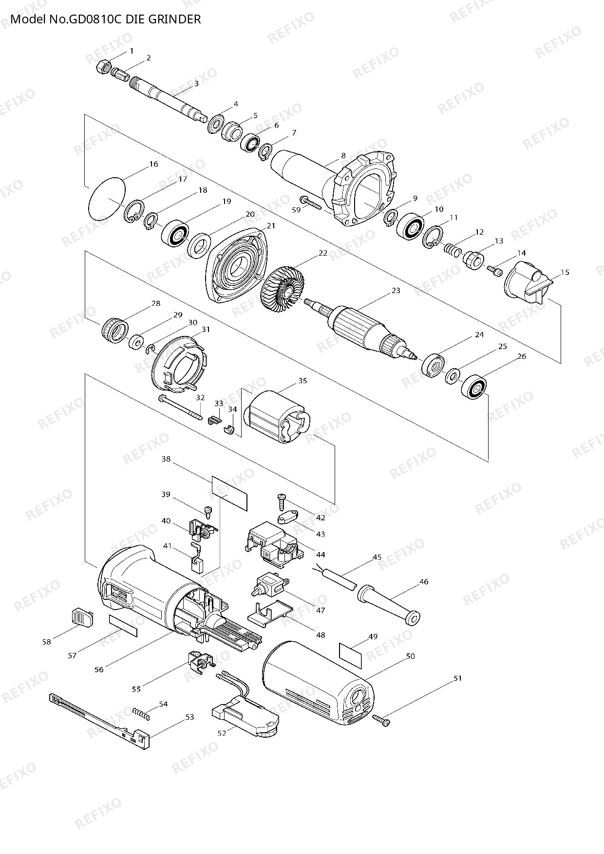 MAKITA GD0810C — схема запчастей