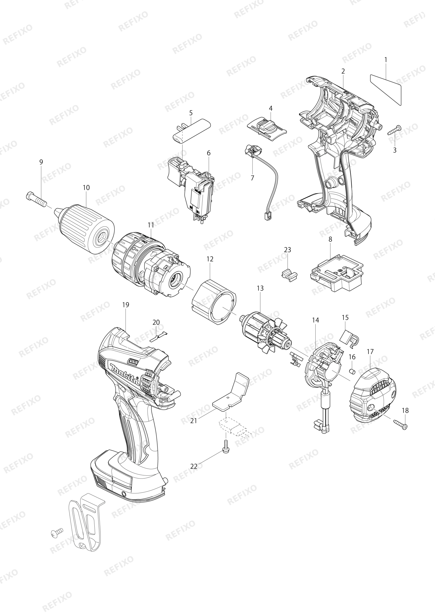 MAKITA BHP446 — схема запчастей